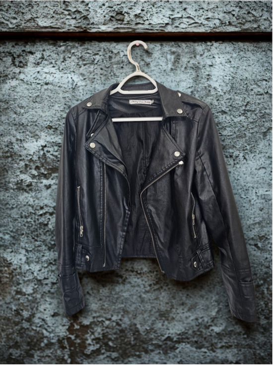 Zip-Up Jackets & Blazers - Women’s Black Faux Leather Moto Jacket Cropped Biker Zip Up Punk Rock Size S